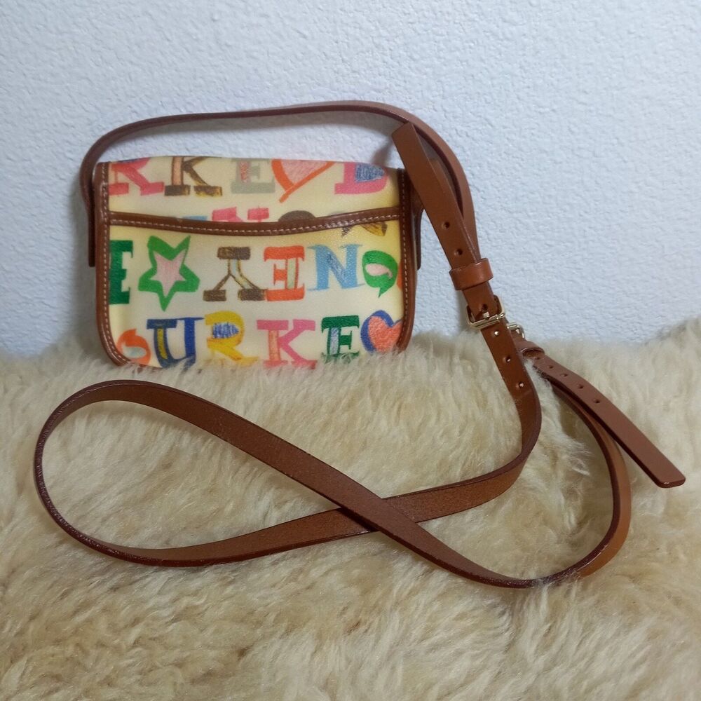 Dooney & Bourke Graffiti Bag Rare Vintage Rainbow Yellow Leather Crossbody - Picture 3 of 10